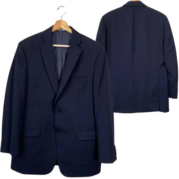 DKNY Men's Size 41R 100% Wool Sport Coat Dinner Jacket Blazer Navy Two Button